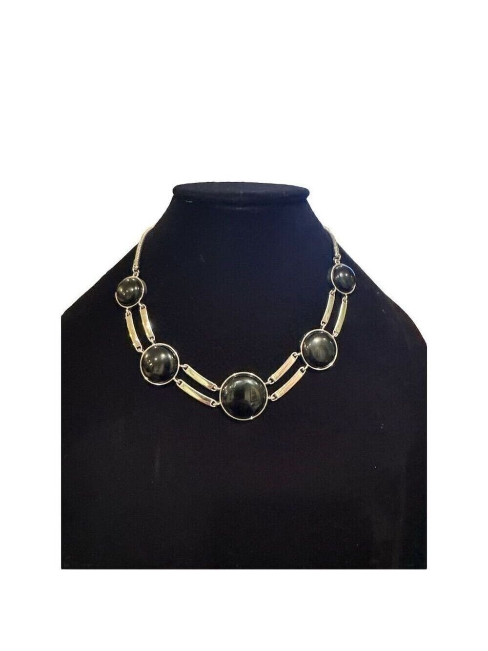 White House Black Market Onyx & Silvertone Necklace NWOT & Bracelet NWT